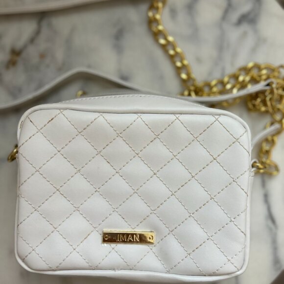 IMAN Quilted White Leather Crossbody Bag - Picture 5 of 9